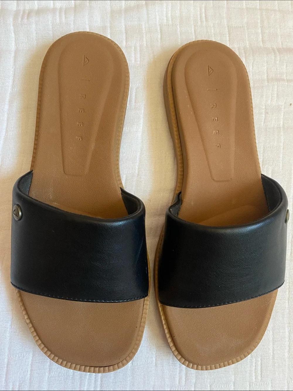 REEF Women's Black Slide Sandals with Tan Footbed - Picture 2 of 8